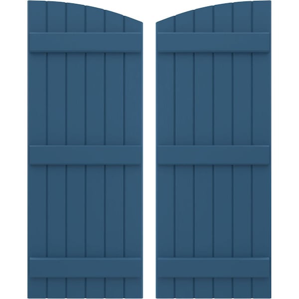Ekena Millwork Americraft 6-Board (3 Batten) Wood Joined Board-n-Batten Shutters w/Ellipt Top, ARW401BE621X77HBH, PR ARW401BE621X77HBH - main